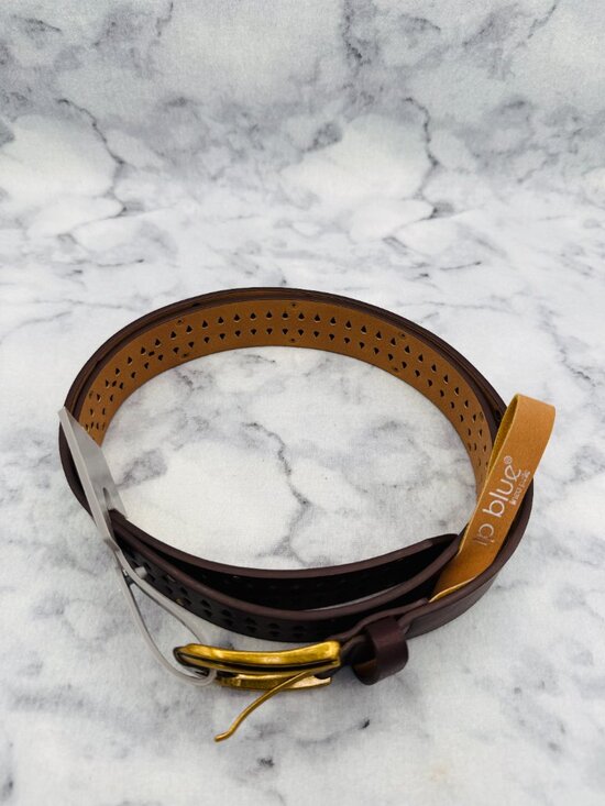 LP Blue Brown Leather Look Perforated Belt Gold Western 1.5in Width,Size XL,NEW main image 11